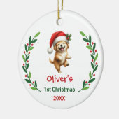 Cute Custom Baby's First Christmas Festive Puppy Keramisch Ornament (Links)
