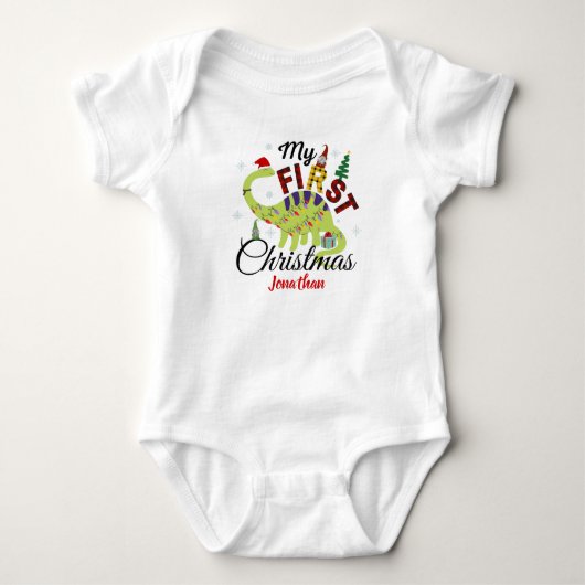 Cute Custom Baby's First Kerstmis Gnome Dinosaur Romper (Voorkant)