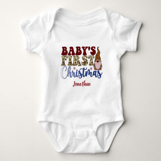 Cute Custom Baby's First Kerstmis Gnome Snowflake Romper (Voorkant)