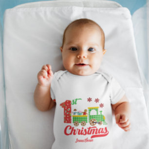 Cute Custom Baby's First Kersttrein Snowman Romper
