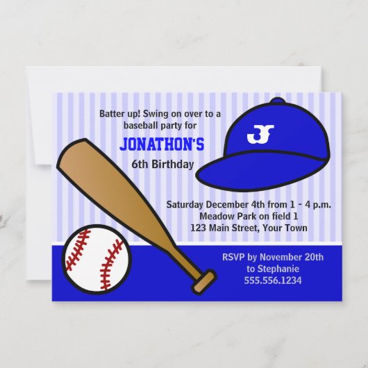 Cute Custom Baseball Birthday Party Blue en White Kaart (Voorkant)