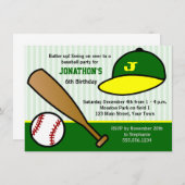Cute Custom Baseball Birthday Party Green & Yellow Kaart (Voorkant / Achterkant)