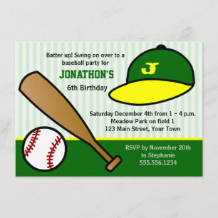 Cute Custom Baseball Birthday Party Green & Yellow Kaart