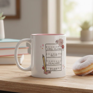 Cute Custom Best Teacher Tweekleurige Koffiemok