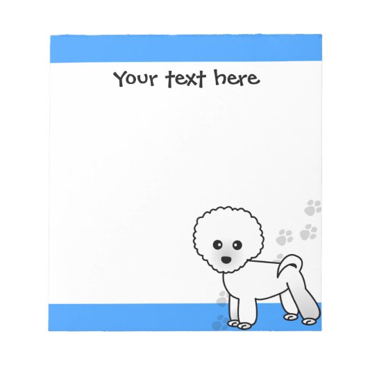 Cute Custom Bichon Frise Cartoon - Pawprint Blue Notitieblok (Voorkant)