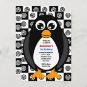Cute Custom Birthday Party Penguin Invitation Kaart (Voorkant / Achterkant)