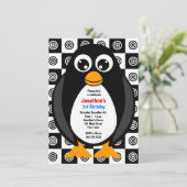Cute Custom Birthday Party Penguin Invitation Kaart (Staand voorkant)