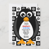Cute Custom Birthday Party Penguin Invitation Kaart (Voorkant)