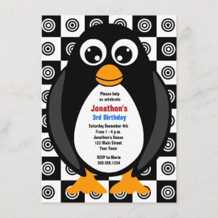 Cute Custom Birthday Party Penguin Invitation Kaart