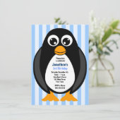 Cute Custom Birthday Party Penguin Invite - Blue Kaart (Staand voorkant)