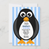 Cute Custom Birthday Party Penguin Invite - Blue Kaart (Voorkant)