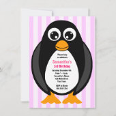 Cute Custom Birthday Party Penguin Invite - Roze Kaart (Voorkant)