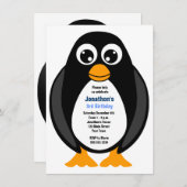 Cute Custom Birthday Party Penguin Invite - White Kaart (Voorkant / Achterkant)