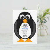 Cute Custom Birthday Party Penguin Invite - White Kaart (Staand voorkant)
