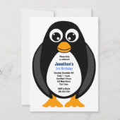 Cute Custom Birthday Party Penguin Invite - White Kaart (Voorkant)