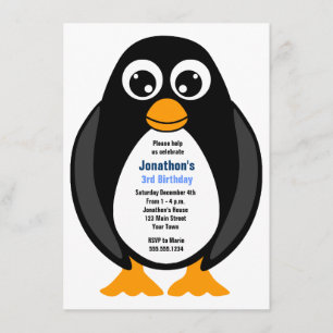 Cute Custom Birthday Party Penguin Invite - White Kaart