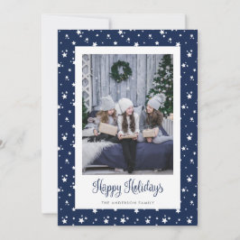 Cute Custom Blue Stars Photo Holiday Cards Feestdagenkaart