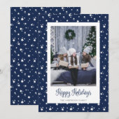 Cute Custom Blue Stars Photo Holiday Cards Feestdagenkaart (Voorkant / Achterkant)