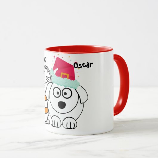 Cute Custom Cat & Dog Kerstmis Mok (Voorkant rechts)