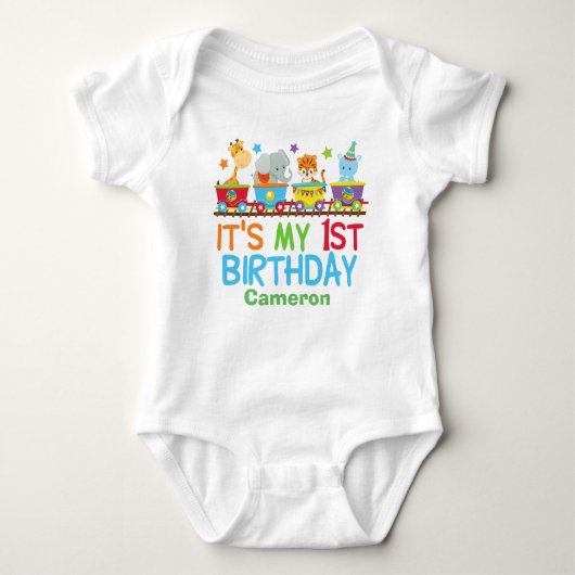 Cute Custom Circus Animal Train Birthday Romper (Voorkant)