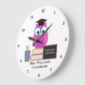 Cute Custom Classroom Pink Owl Teacher Monogram Grote Klok (Hoek)