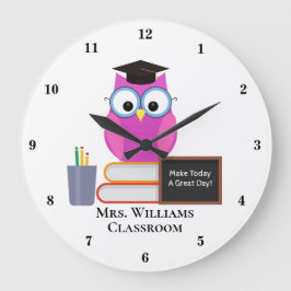 Cute Custom Classroom Pink Owl Teacher Monogram Grote Klok