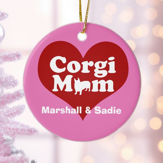 Cute Custom Corgi Mam Heart Keramisch Ornament