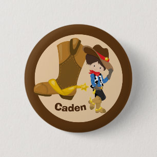 Cute Custom Cowboy Birthday Boy Party Ronde Button 5,7 Cm