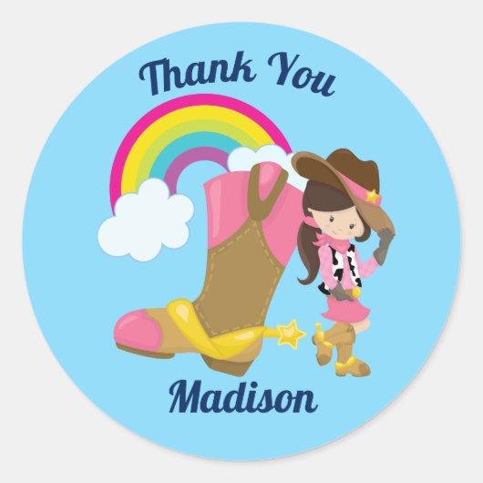 Cute Custom Cowgirl Bedankt Ronde Sticker (Voorkant)