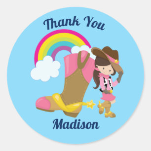 Cute Custom Cowgirl Bedankt Ronde Sticker