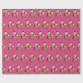 Cute Custom Cowgirl Blonde Kids Face Photo Pink Cadeaupapier (Vlak)