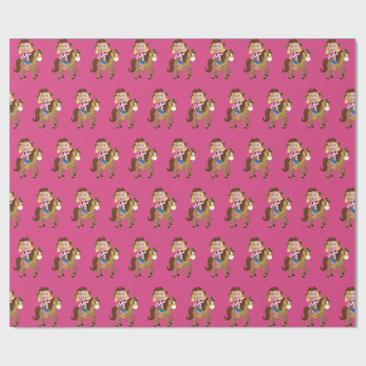 Cute Custom Cowgirl Blonde Kids Face Photo Pink Cadeaupapier (Vlak)
