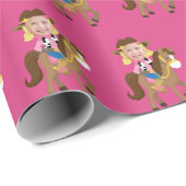 Cute Custom Cowgirl Blonde Kids Face Photo Pink Cadeaupapier (Rol Hoek)