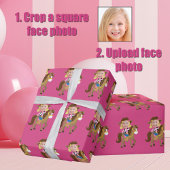 Cute Custom Cowgirl Blonde Kids Face Photo Pink Cadeaupapier