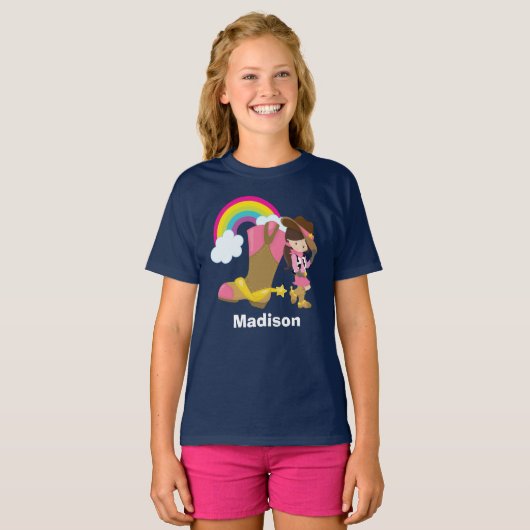 Cute Custom Cowgirl Rodeo Birthday Kids T-shirt (Voorkant volledig)