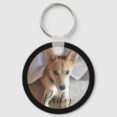 Cute Custom Dog Pet Photo and Name Sleutelhanger (Voorkant)
