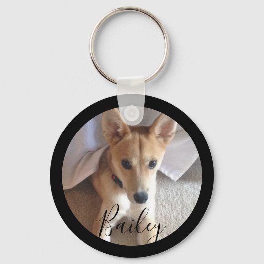 Cute Custom Dog Pet Photo and Name Sleutelhanger (Voorkant)