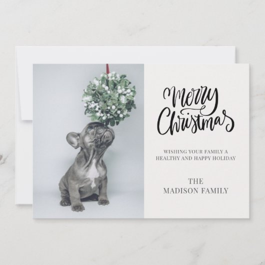 Cute Custom Dog Photo Mistletoe Merry Kerstmis Feestdagenkaart (Voorkant)