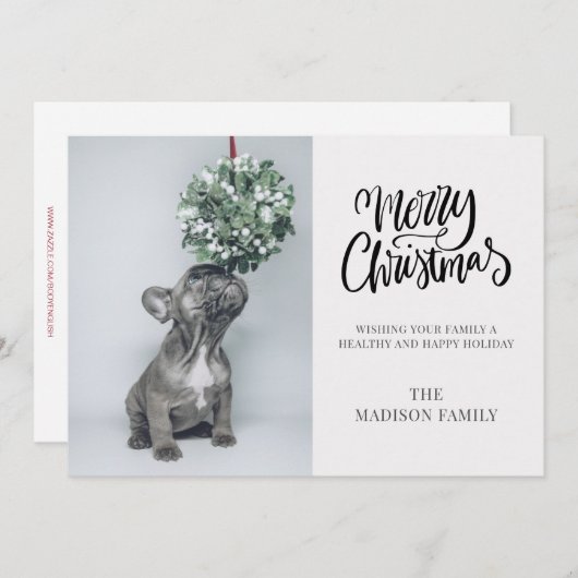 Cute Custom Dog Photo Mistletoe Merry Kerstmis Feestdagenkaart (Voorkant / Achterkant)