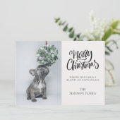 Cute Custom Dog Photo Mistletoe Merry Kerstmis Feestdagenkaart (Staand voorkant)