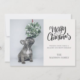 Cute Custom Dog Photo Mistletoe Merry Kerstmis Feestdagenkaart