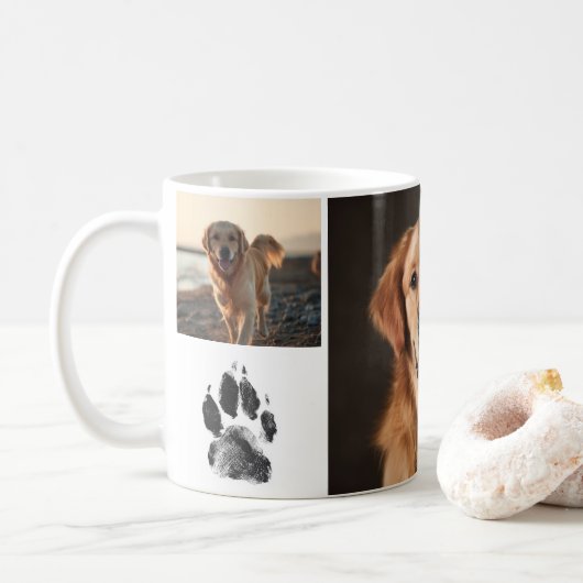 Cute Custom Dog Photos Collage Paw Print Koffiemok (Met donut)