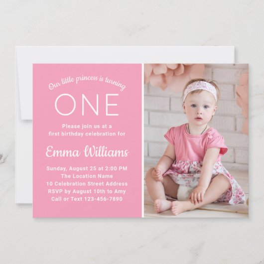 Cute Custom Foto Baby Pink Girl 1ste verjaardag Kaart (Voorkant)
