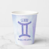 Cute Custom Gemini Sign Paars Birthday Party Papieren Bekers (Achterkant)