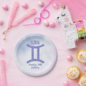 Cute Custom Gemini Sign Paars Birthday Party Papieren Bordje (Feest)