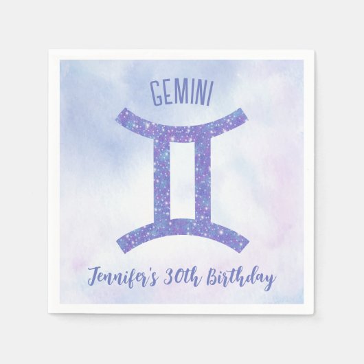 Cute Custom Gemini Sign Paars Birthday Party Servet (Voorkant)