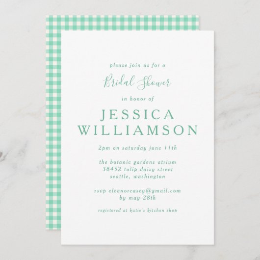 Cute Custom  Gingham Green Vrijgezellenfeest Kaart (Voorkant / Achterkant)