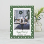 Cute Custom Green Stars Foto Feestdagenkaart (Staand voorkant)