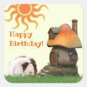 Cute Custom Guinea Pig Mushroom House Vierkante Sticker (Voorkant)