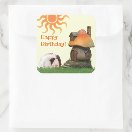 Cute Custom Guinea Pig Mushroom House Vierkante Sticker (Tas)